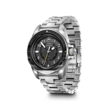 Victorinox Victorinox Journey 1884 Automatic 43mm Watch - Black Ceramic Bezel, Black Dial, Stainless Steel Strap 